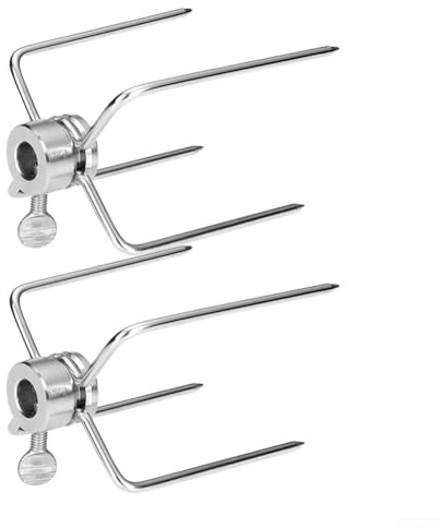 2 forchette da barbecue per girarrosto, in acciaio inox, con vite di bloccaggio per una regolazione sicura sugli spiedini della griglia