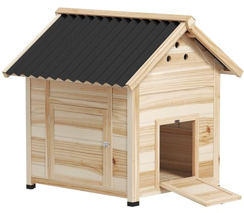PawHut Casetta per Anatre da Esterno, Stia per Anatre con Rampa, Fondo Rimovibile, Tetto Spiovente e Fori di Ventilazione, 78x90x92 cm, Legno