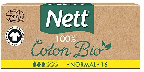 Tampón Nett de algodón orgánico sin aplicador, normal, caja de 16 tampones