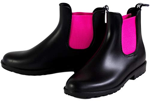 RL24 by HKM - Jodhpur Reitstiefeletten mit Elastikeinsatz Kunstleder schwarz/pink 40 soft/weit