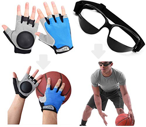 Wrzbest Basketball Dribbling Finger Training Anti Grip Ball Handle Train Gloves, Basketball Goggles Dribble Eyewear Glasses Goggles for Kids Youth Adult Adolescent Golf Rugby Soccer (for Kids&Youth)