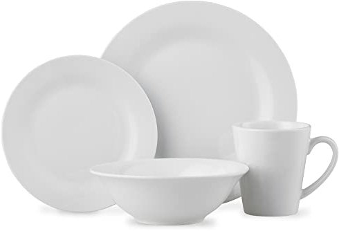 Lewis's White Arctic Plate Set (16 Piece) White Dinner Sets/4X Large Dinner Plates, 4X Side Plates, 4X Bowls/Microwave/Dishwasher Safe/High Grade Porcelain