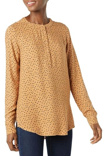 Amazon Essentials Women's Long-Sleeve Woven Blouse, Black Camel Dots, XXL