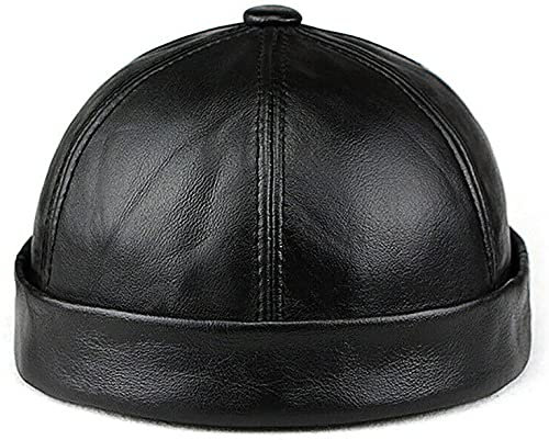 Qklovni - Berretto da marinaio in vera pelle, berretto da berretto, stile retrò, Nero , XL