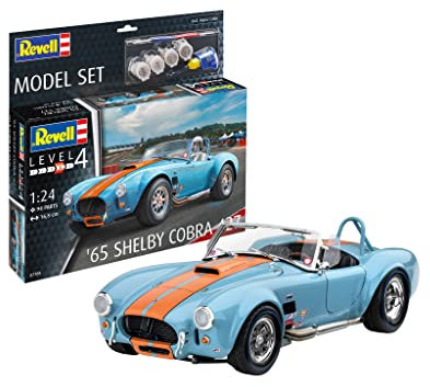 Revell Model Set 67708 65 Shelby Cobra 427 1:24 Scale Unbuilt/Unpainted Plastic Model Kit with Contacta Professional Glue, Paintbrush & Selected Aqua Color Paints