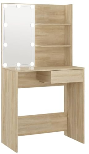 vidaXL Sminkbord med LED sonoma-ek 74,5x40x141 cm konstruerat trä
