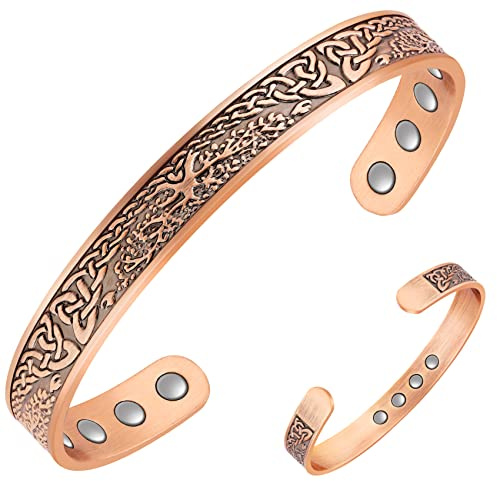Jeracol Copper Magnetic Bracelets for Women with 12Pcs Magnets | 99% Pure Copper Bracelets-tree of life design, Adjustable Bangle Cuff with Jewelry Gift Box