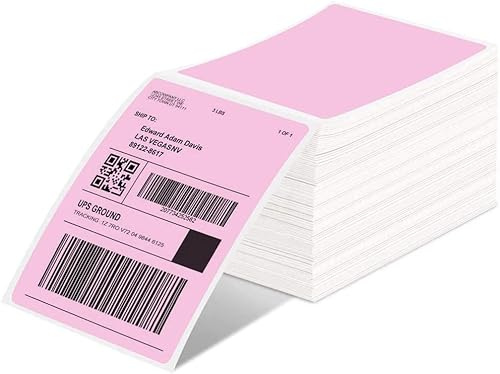 MUNBYN Lot de 500 Étiquettes d'expédition Thermiques 4XL - Etiquette Thermique 10 x 15 cm, Rose