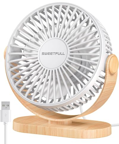 SWEETFULL Ventilatore USB, mini ventilatore da tavolo, silenzioso, 3 velocità, ventilatore facile da trasportare, per ufficio, casa e all'aperto
