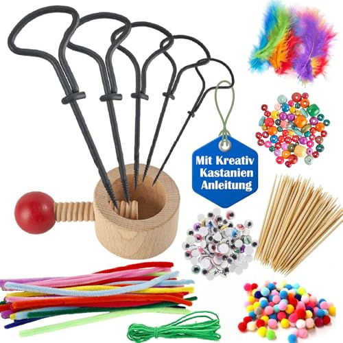 Kit de bricolage pour châtaignier avec support pour enfants, foret à main pour bricoler avec châtaignes, 288 pièces automnales mâles châtaignes - Kit de bricolage - Pour bricolage avec matériau