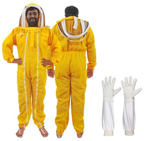 URBANSBEE Tuta Apicoltore Ventilata doppia cerniera Professionale Abito Apicoltura con Fantasia Cappello e ampia tasca per gli apicoltori contro le punture delle api Tuta Naturale traspirante