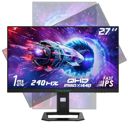 TITAN ARMY 27 Monitor Gaming 240Hz 2K, Fast IPS, QHD 2560 x 1440p Vertical Monitor, 1ms, HDR 400 135% sRGB, FreeSync y G-Sync Monitor de Computer, Cuidado de Los Ojos, VESA, DP, HDMI, P2710S