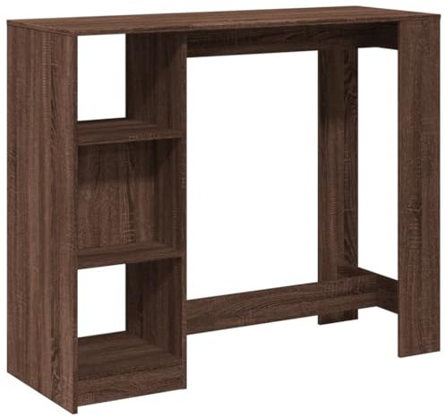 vidaXL Bartisch, Stehtisch mit Regal, Tresentisch für Küche Wohnzimmer Esszimmer, Küchentisch Loungetisch Bistrotisch, Braun Eichen-Optik Holzwerkstoff