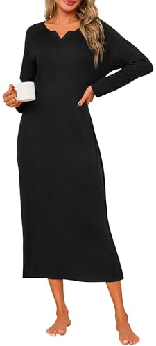 Jahetuul Chemise de Nuit Longue Femme à Manches Longues avec Fente au Bas Douce et Décontractée pour la Maison