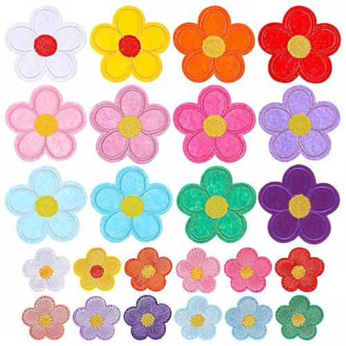 AOODUERL 24 pezzi Toppe Termoadesive, Toppa Ricamata Termoadesiva fiori di girasoleToppe per Vestiti di Cucito, Toppe Termoadesive Bambini Adulti per Giubbotti, Jeans, Giacche, Maglietta, Toppa