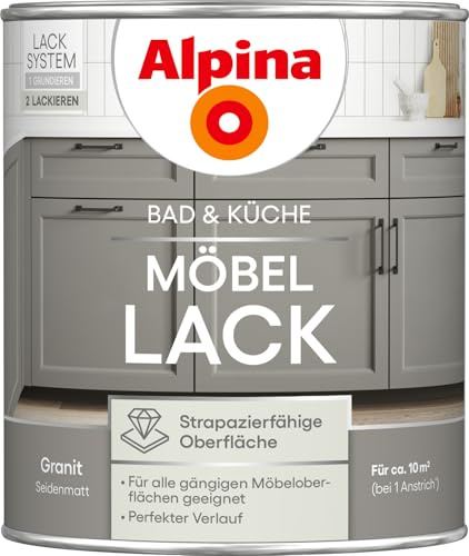 Alpina Bad & Küche Möbel-Lack Granit – seidenmatter Lack für Bad- & Küchenmöbel aus Holz & MDF, streichfertig, hochdeckend & feuchtraumgeeignet, ideal für DIY-Renovierung – 0,75L