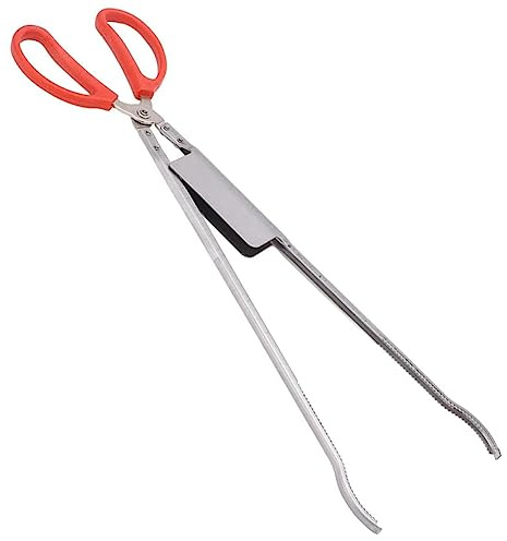 Healifty Stainless Steel Multi-Function Lobster Tong and Anti-Slip Crab Clamp with Bent Head, Metal EEL Tong for Seafood Handling and Fishing Accessories