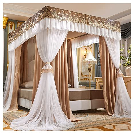 Mosquitera para Cama, Dosel de Lujo con Soporte de 4 Postes, Cortina Decorativa Opaca y Antipolvo para Dormitorio.