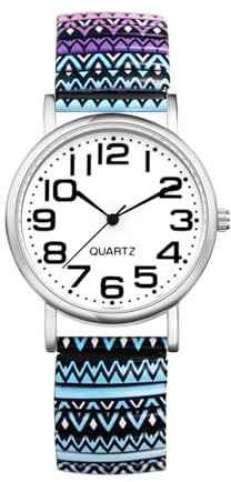 JewelryWe Women's Stretch Band Watches - Easy Reader Analog Quartz Elastic Watch Bohemia Casual Floral Expansion Band Wristwatch