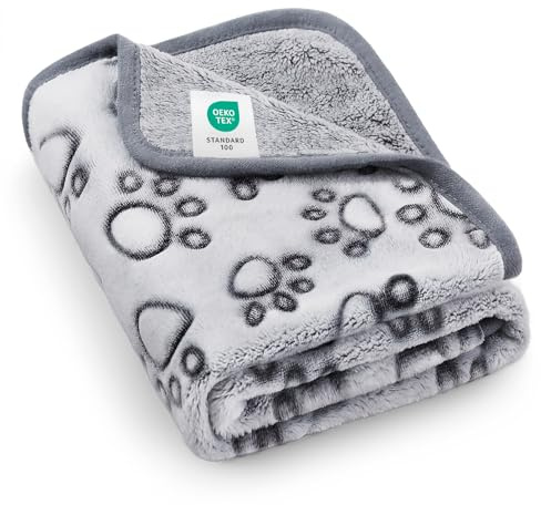 luciphia Manta para Perros sofá,Manta mullida y acogedora para Perros y Gatos,Manta Lavable para Mascotas,Ideal para transportines,Camas para Gatos y Camas para Perros,Pata de Perro Gris 52 * 76cm