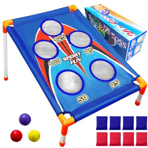 Jonuin Cornhole Game Set, Portable Bean Bag Toss Game with 1 Cornhole Board, 8 Cornhole Bean Bags, 3 Balls & Carry Bag, Waterproof PVC Framed Cornhole Game, Indoor Outdoor Yard Beach Toss Game