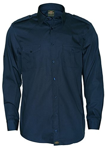 ROCK-IT Apparel Chemise à Manches Longues pour Hommes - 100% Coton - avec épaulettes - pour Le Travail et Les Loisirs - avec Fermeture à Boutons [S-5XL] Tailles régulières Bleu Marine Medium