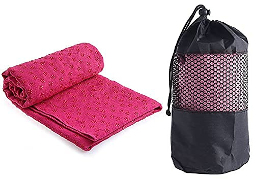 GIMIRO Yogahandduk non-slip & snabbtorkande – yogamatta handduk utan trosa – mikrofiberhandduk anti-glid, perfekt för varm yoga, gym, pilat (rosa)