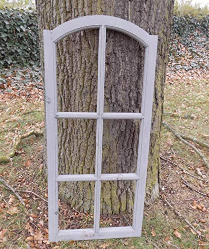 Großes Fenster Sprossenfenster Dekorahmen abgerundet Holz grau-Shabby 112 cm