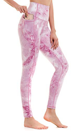 AMYTIS Sport Leggings Damen High Waist Yogahose mit Taschen Lang Sporthose Blickdicht Leggins Fitness Bunt Sportleggins,2XL Violett