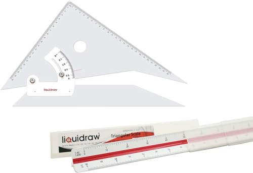 Liquidraw - Set di 2 righelli quadrati, 30 cm e triangolari, 30 cm, per architettura, disegno, falegnameria