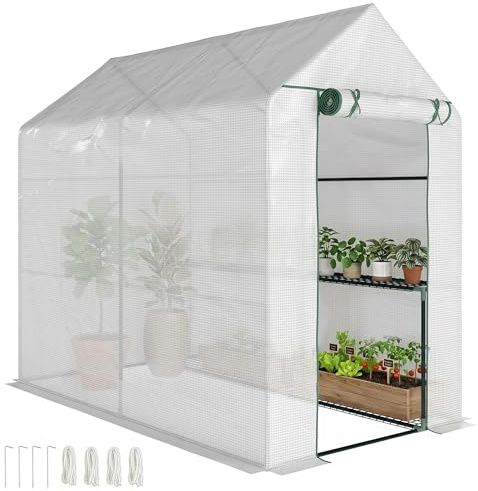 Outsunny Folieväxthus gångbart växthus med 4 hyllplan, tomatväxthus, drivhus, tidig bänk med dörr, grönt stål, PE 120 x 186 x 190 cm