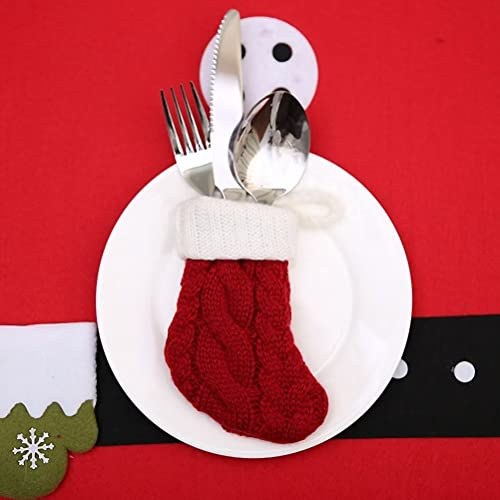 5 Pcs Christmas Tableware Silverware Holders Set, Red Knitted Christmas Stockings Knife and Fork Bags Covers for Thanksgiving New Year Xmas Dinner Table Decor Ornaments