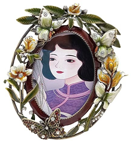 Cabilock Antike Rahmen Kunstvolle Anzeige Kristall Foto Oval Tisch Legierung Rustikal für Rahmen Schmetterlinge Vintage Tischplatte Muster Geformt Mitte Büro Familie Zuhause