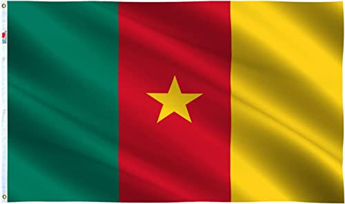SHATCHI Grand drapeau national du Cameroun en polyester avec œillets en laiton pour supporter la coupe du monde de football et de rugby de la FIFA 150 x 90 cm