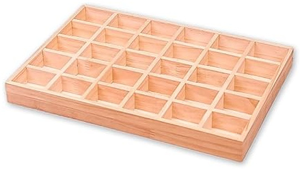 The Display Guys - Stackable Jewelry Tray and Organizer - for Drawers, Dressers, Store Display (30 Compartments, Natural Wood)