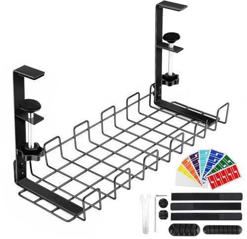 Chemin de Câble Bureau sous Table, Cable Management Cage Plateau de Gestion des Câbles avec Clips Fil pour Fixation Câble, Attaches de Câble, Boîte Cable Management pour Support Prise