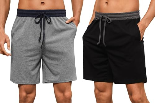 Nieery 2 Pares Pantalones Pijama Cortos Hombre Algodón Verano Casuales Bermudas con Bolsillos S-3XL