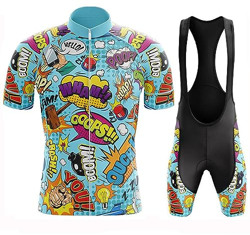 Ropa Ciclismo Hombre Verano Maillot Bici MTB Manga Corta Conjunto Ciclista,Traje Bicicleta Camiseta Ciclo y Culotte Tirantes con 19D Gel Acolchado,Completa Jerseys Transpirable Secado Rápido(1,3XL)