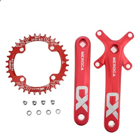 PETCHOR Square Taper Crankset MTB, Mountain Bike Single Speed Crankset, Bicycle Crank Arm Set 170mm 104BCD, 36T Chainring & Bolts, Red