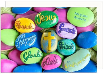 Edition Seidel Premium Glückwunschkarte zur Konfirmation mit Umschlag. Konfirmationskarte Karte mit Spruch Grusskarte Steine Kreuz Junge Mädchen (KF315 SW024)