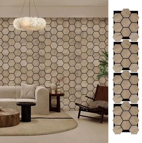 ARMURO Wall Paneling for Interior Wall - 4 PCS Hexagon Wall Panels - Hexagon Acoustic Panels - Natural Walnut Wood Veneer Sound Proof Panels for Walls, Wood Slat Wall Panel 23.8 W x 29 L