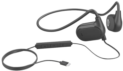 fesoklaf Auriculares de oreja abierta con cable para el cuello con micrófono de 3,5 mm/conector tipo C, control en línea, auriculares estéreo para oficina, ciclismo, correr, gimnasio, entrenamientos