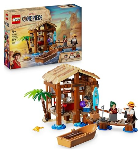 LEGO ONE PIECE Windmill Village Hut Toy with a Boat, Young Luffy, Shanks & Makino Minifigures plus Accessories incl. a Wanted Poster - Anime Gift for 8+ Year Old Boys, Girls & Fans - 75636