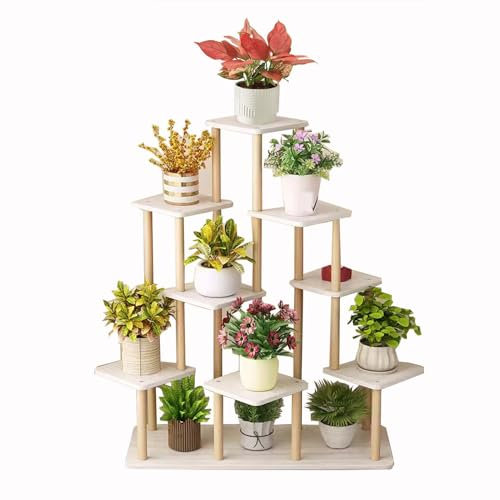 SRHIMEOS Estantería Alta para Plantas 9 Niveles, Soporte Plantas Exterior Terraza, Soporte De Flores para Decoracion, Estante De Esquina para Flores, Estanteria para Macetas Tipo Escalera