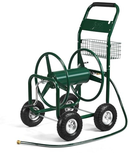 SOARS Carrello Avvolgitubo da Giardino, Avvolgitubo in Metallo con Cestino e 4 Ruote Pneumatiche, per Tubi da 5/8, Fino 80 Metri, 95 x 62 x 113 cm, Verde
