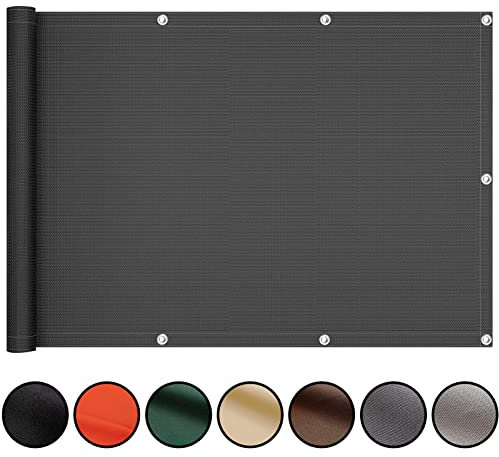 Clôture de jardin opaque, 140 x 1000 cm, protection contre le vent pour terrasse et balcon, gris foncé, avec œillets et cordon, idéale pour les piscines profondes et l'intimité du jardin