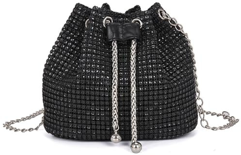 XFSRG Pochette Femme en Strass Brillant Élégant Soirée Clutch Sacs à Bandoulière avec Chaîne pour Mariage Fête Vacances(Noir)