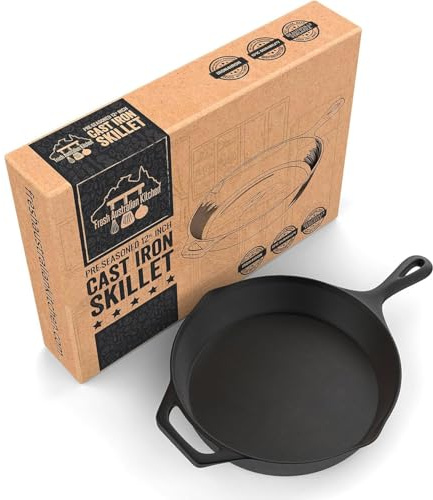 Ceciliec 30cm (12 Inch) Pre-Seasoned Cast Iron Skillet Frying Pan, Induction Skillet Pans, Oven, Grill and Metal Utensil Safe Non Stick Pan, Indoors and Outdoor Pans