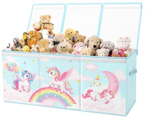 alldomess Cesto Portagiochi Bambini, con Coperchio e Maniglie, Grandi Contenitore Giochi Bambini Ragazzi e Ragazze, Scatola Pieghevole, Camera da letto, Sala da giochi, Arcobaleno Unicorno