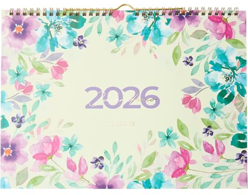 Takenote Väggkalender 2026 – Storlek 31,5 x 23 cm, Månadsvisning, 12 månader januari till december, månatlig planering med anteckningsutrymme, dubbel ringstängning, spanska och engelska - Anna